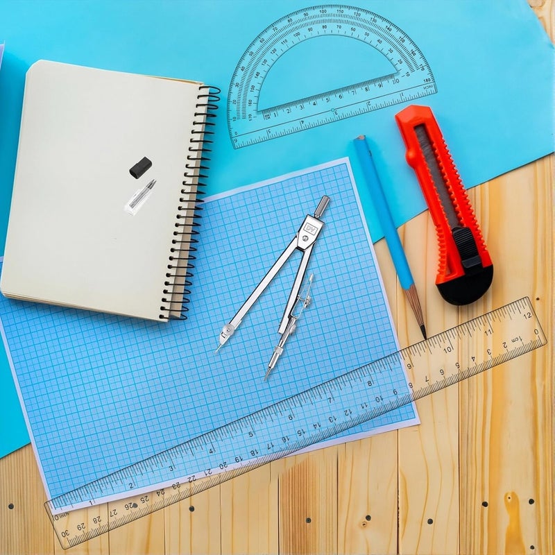 CNTVO 3 Pcs Plastic 12 Inch Ruler, Clear Protractor and Compasses Set for Student Geometry, Durable Transparent Drawing Measuring Rulers for School Office - Image 5